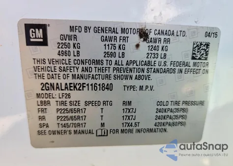 2015 Chevrolet Equinox Ls from USA, damaged, VIN 2GNALAEK2F1161840